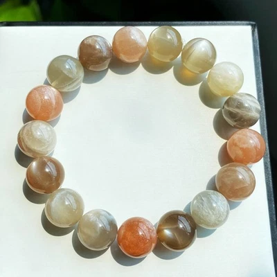 Pulsera de cuentas de cristal de luz fuerte piedra solar piedra lunar color natural 12 mm 012 Foto 1 de 4