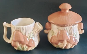 Vintage Arnels Ceramic Mushroom Pottery Sugar Bowl w/ Lid and Creamer - Picture 1 of 12