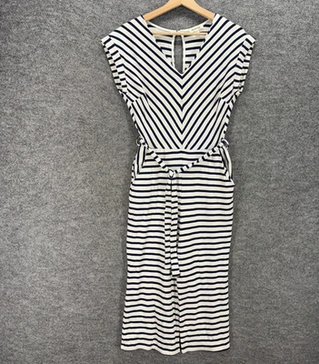 Mono Monteau Mujer M Mediano Blanco Rayas Cuello en V Cinturón Manga Corta Algodón Foto 1 de 4