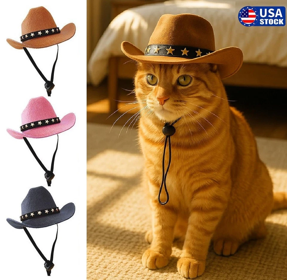 Gato Vaquero Sombrero Perro Vaquero Sombrero Mascota Vaquero Halloween Fiesta Disfraz Mini Sombrero de Vaquero Foto 1 de 4