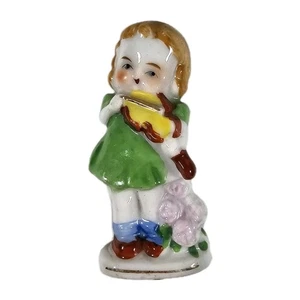 Vintage besetztes Japan kleines Mädchen Figur mit Geige handbemalt Porzellan - Bild 1 von 7