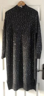 Mint Velvet Gorgeous Black Sequin Column Jumper Dress Size L (16-18) - Image 1 of 4