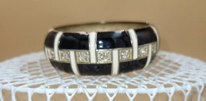 Brazalete grueso con bisagras vintage retro negro blanco piedras preciosas años 80 90 Y2k - Imagen 1 de 8