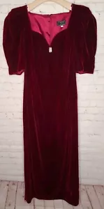 Vtg 80s Cachet Velvet Burgundy Puff Sleeves Rhinestone Formal Evening Dress 7/8 - Picture 1 of 11