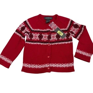 Copper Key Holiday Cardigan Sweater Snowflake Knit Red Cotton Size 3 - Picture 1 of 6