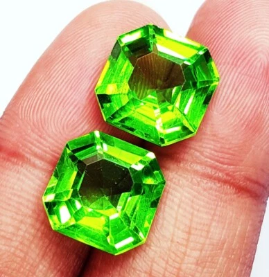 Natürlich Peridot 18 Karat Oktagon Form Paar Zertifiziert Lose Edelstein R888 - Bild 1 von 4