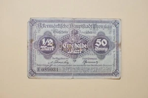 Notgeld . Uckermärkische Hauptstadt Prenzlau.1/2 Mark, Juli 1920 - Bild 1 von 2