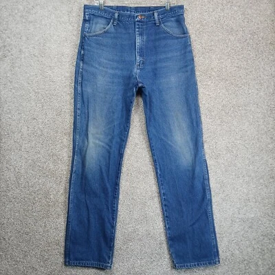 Vintage Rustler Jeans Mens 36X34 Blue Denim Cotton Straight Leg Distress Stains - Image 1 of 4