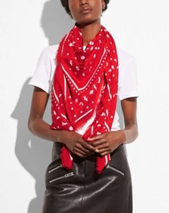NWT! Coach F58837 Monogram Icons Oversized Square Bandana in Coral - Picture 1 of 9