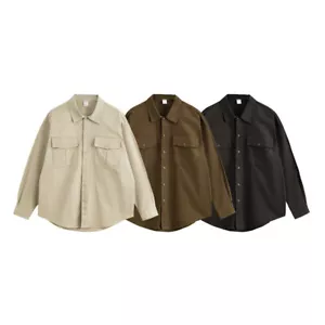 Hot Mens Cargo Shirt Japanese Retro Cotton Casual Coat Tops Street Party - Picture 1 of 14