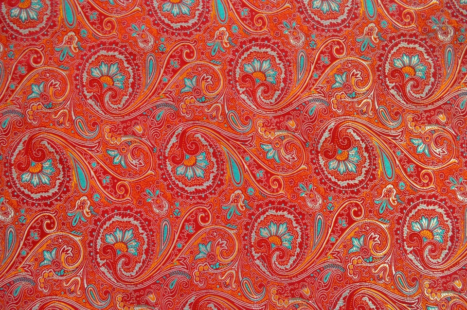 Faux Silk Brocade (Colorful Paisley) Jacquard Damask Kimono Fabric Material BL18 - Image 1 of 4