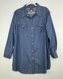 VTG Forenza Women's Size 12 Blue Denim Pearl Snap-Front Western Big Shirt EUC - Picture 1 of 8