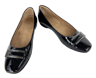 Mocasín sin cordones Clarks artesanal charol ballet plano para mujer 8 negro con hebilla Foto 1 de 4