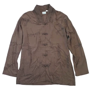Meng Design Women's Art to Wear Top Size S M Dragonfly Kimono Brown Rayon - Picture 1 of 11