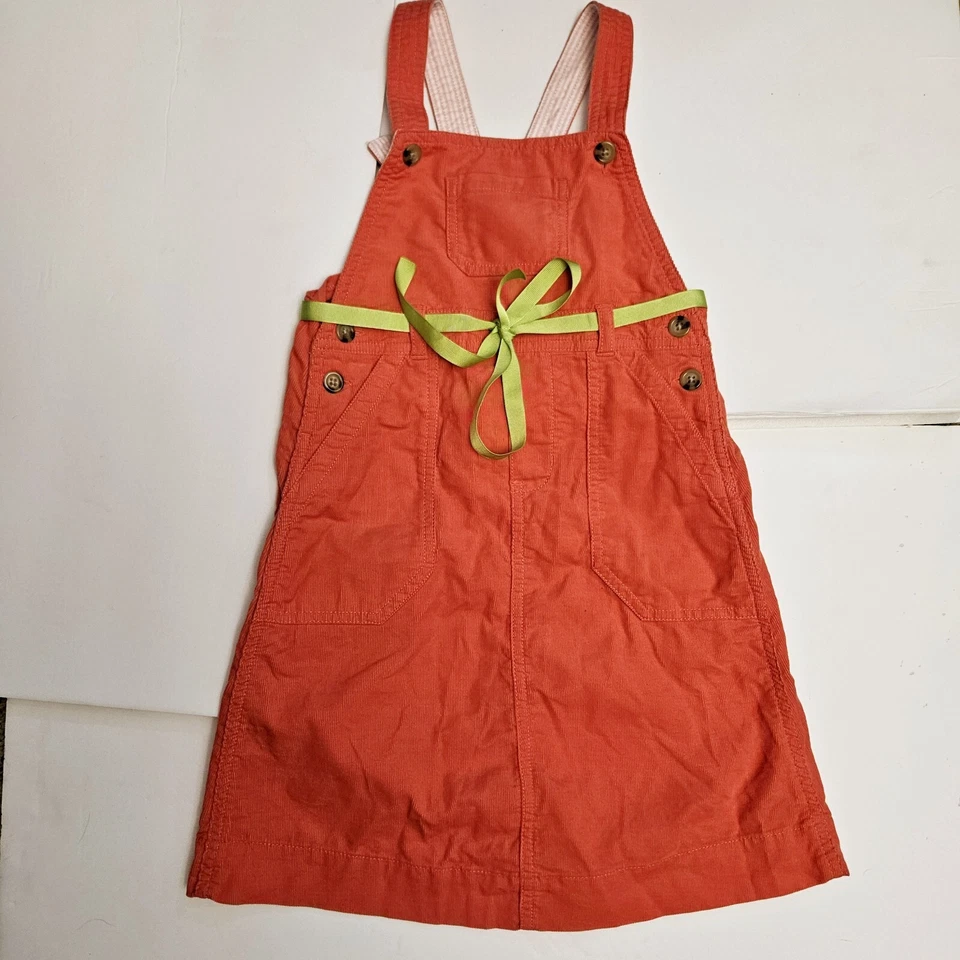 RALPH LAUREN Salmon Corduroy Jumper Dress w/Lime Green Ribbon Tie  Size 6X - Image 1 of 3