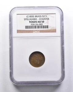 AU50 (C1850) Brass $2.50 Spielmarke Counter Token NGC *3210 - Picture 1 of 3