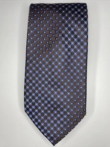 Eagle Tie / Brown Blue Silver Geometric / 100% Silk / L-57in & W-3.5in - Picture 1 of 4