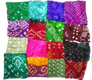 LOT PURE SILK Vintage Sari Fabrics REMNANT 16 pcs 8" SQUARES Bandhani TRADITIONA - Picture 1 of 4