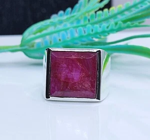 Natural Ruby Corundum Gemstone With Solid 925 Silver Unisex Occasion Ring - Picture 1 of 13