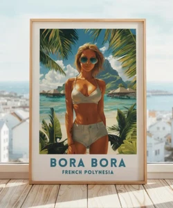 Bora Bora Travel Print, French Polynesia Wall Art, Tropical Beach - Picture 1 of 4