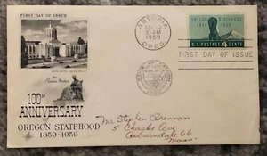 Busta Vintage 100° Anniversario Oregon Statehood 1959 Primo Giorno Copertina Timbro - Foto 1 di 11
