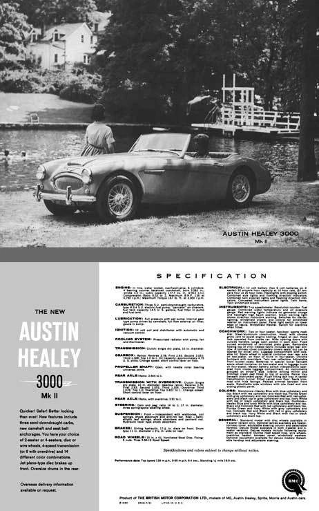 Austin Healey 1962 - Austin Healey 3000 Mk II Spec Sheet Foto 1 de 1