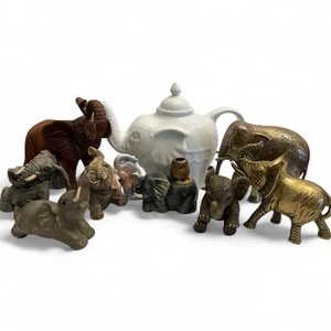 Lote de 10 teteras mixtas de resina cerámica de latón colección de estatuillas de elefante - Imagen 1 de 15