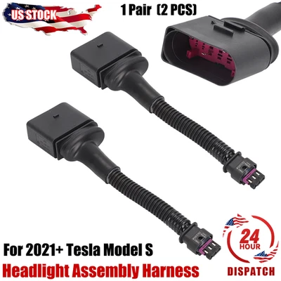 1 Pair For 2021+ Tesla Model S Refresh Matrix Front Headlight Assembly Harness - Image 1 of 4