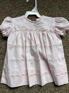 Vintage 1980s Kate Greenaway Size 8 Months Baby Girl Pink Dress With Lace - Picture 1 of 6