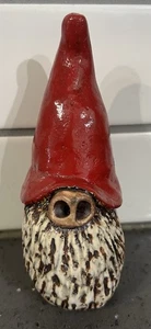 Primitive Handmade Painted Christmas Gnome Art Pottery Red Green Stripes Figure - Picture 1 of 6