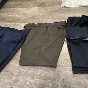 10 Pair HAGGAR 44/32(except 1 Pr 30)Mens Slacks Flat Front 4-Navy5-black 1-brown - Picture 1 of 8