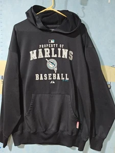 Florida Marlins Hoodie Sweatshirt Mens Black MLB Baseball Majestic Therma Base - Picture 1 of 12