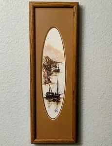Japanese Korean Watercolor Seascape Fishing Boat Painting Original Signed 20" - Picture 1 of 6