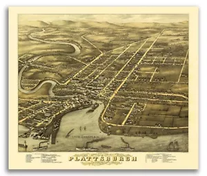 Plattsburgh New York 1877 Historic Panoramic Town Map - 20x24 - Picture 1 of 4