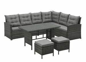 Monroe 8 Seater Wicker Outdoor Rattan Garden Furniture Cushioned Sofa Dining Set - Picture 1 of 22