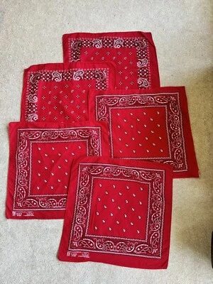 Винтажный цвет быстрый бандана лот красный пейсли 2 узоры красный хлопок США рокабилли - Изображение 1 из 4