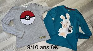 Pokémon Lapin Cretin 9 / 10 ans Garçon : Lot 2 T Shirts Manches Longues