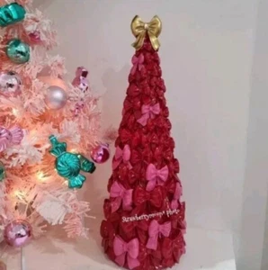 Coqueta Rosa Rojo Arco Árbol de Navidad Oro Arco Topper Viral 16” Cupcakes Cachemira - Imagen 1 de 7