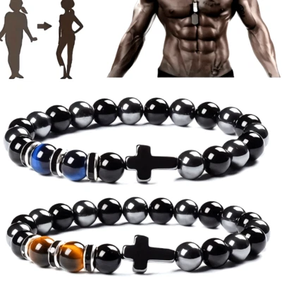 2Pcs/set Natural Tiger Eye Stone Bracelet Natural Stone Bracelet for Men Women - Image 1 of 4