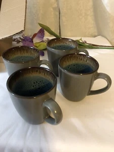 NEW 4 Pfaltzgraff Monroe Blue Reactive Blue /Brown Coffee Mugs 120z. - Picture 1 of 5
