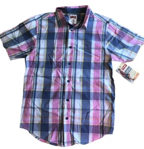 Boys Wrangler Flex Technology Plaid Short Sleeve Shirt L 10-12 Button Up Pink - Picture 1 of 7