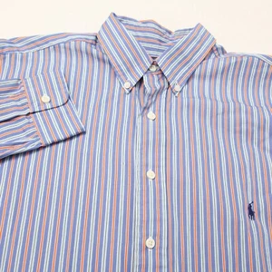 Ralph Lauren Shirt Men Large Tall Blue Orange Stripe Custom Fit 120s Poplin - Picture 1 of 11