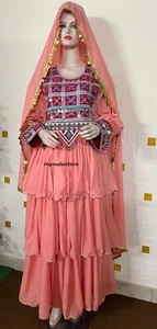 VESTIDO AFGANO, TRES Piezas kuchi Vestido Largo Rosa Con Monedas, - Imagen 1 de 6