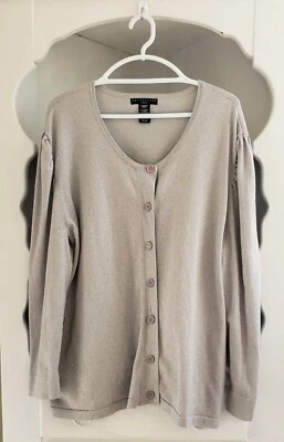 Apostrophe Plus Size 24-26W Cardigan Silver Metallic V-Neck Button Front Sweater - Image 1 of 4