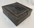 Antique Vintage Metal Cigar Lock Box Humidor Tobacco Primitive Painted Tin Cash