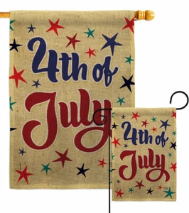 July 4th Joy Burlap Garden Flag Americana Fourth Decorative Gift Yard Banner - Picture 1 of 19