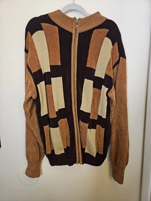 Cárdigan Suéter Royal Prestige Para Hombre Talla 2XL Marrón Multicolor Cremallera Completa 3D Foto 1 de 4