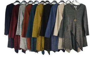 Italian Lagenlook Diagonal Panel Autumn Flared Tunic Top with Pendant. - Picture 1 of 19