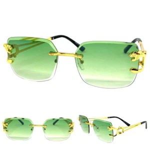 Mens CLASSY Elegant Sophisticated Modern Retro SUN GLASSES Gold Frame Green Lens - Picture 1 of 6