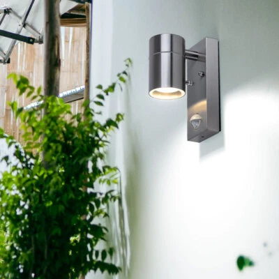 Wandlampe Außenleuchte Fassadenleuchte Edelstahl LED GU10 Glas Bewegungsmelder - Bild 1 von 4